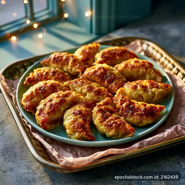 Golden brown dumplings served on a plate