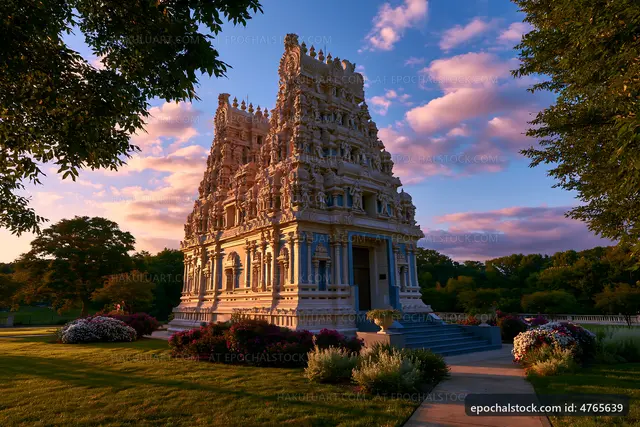 Temple structure with detailed architecture in a garden setting