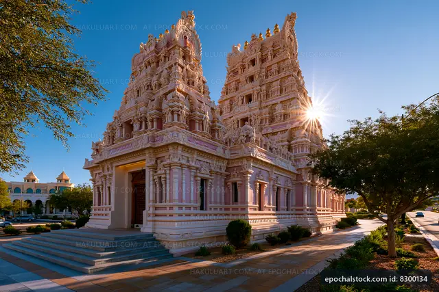 Temple structure with intricate design during sunset