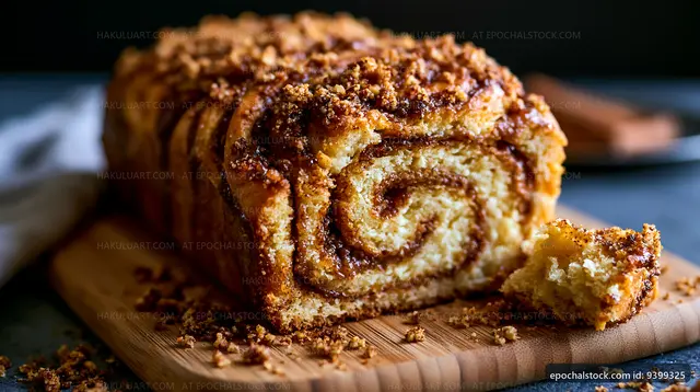 Cinnamon swirl bread on a wooden cutting board