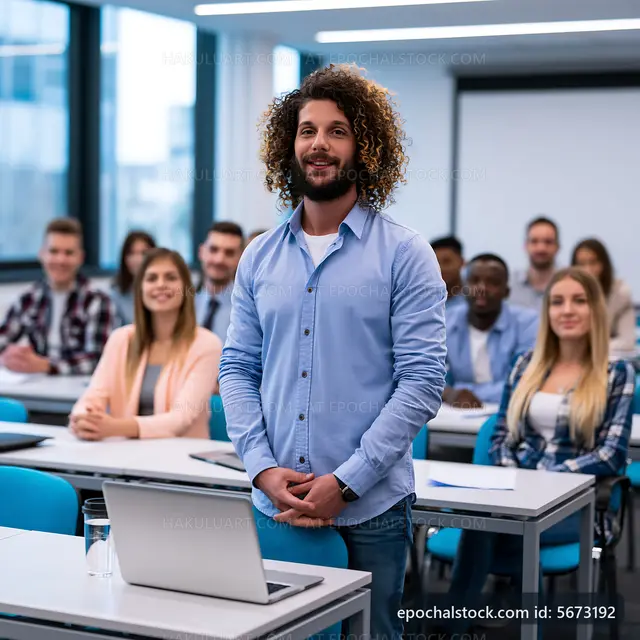 Business presentation in a modern classroom setting