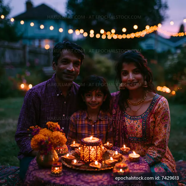 Family gathering during festival with candles and lights