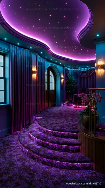 Colorful interior with purple lights and elegant design