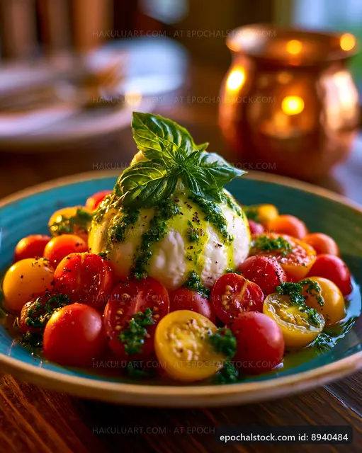 Burrata cheese with cherry tomatoes and basil
