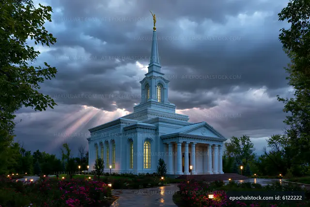 Church building under cloudy sky during twilight hours