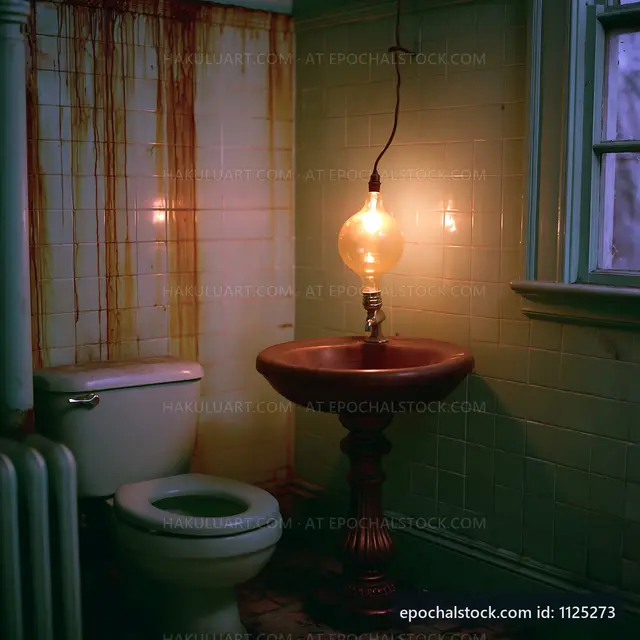 Old bathroom fixture with a vintage light bulb and sink