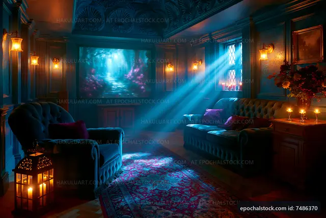 Cozy living room with ambient light and decorative elements