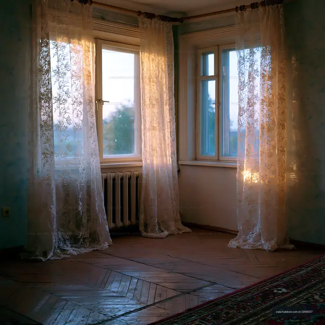 Natural light coming through lace curtains in a cozy room