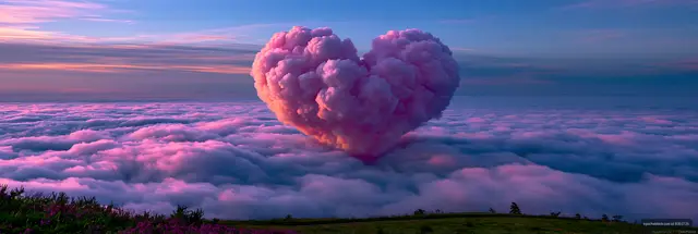 Cloud shaped like a heart floating above pastel clouds at sunset