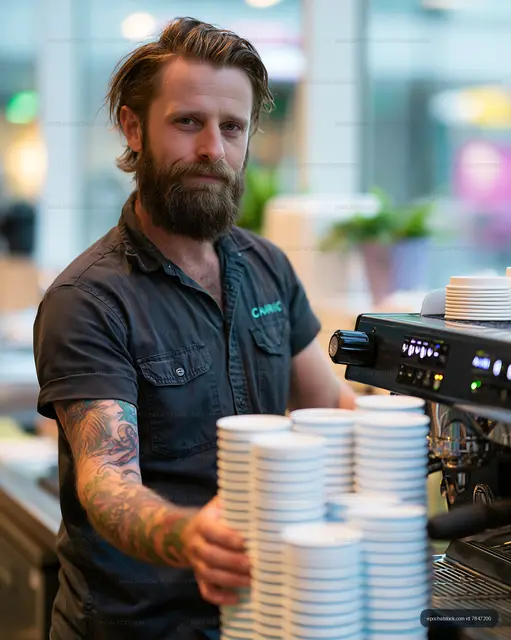 Barista preparing cups in a modern coffee shop