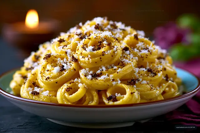 Creamy pasta dish with cheese and black pepper on a plate