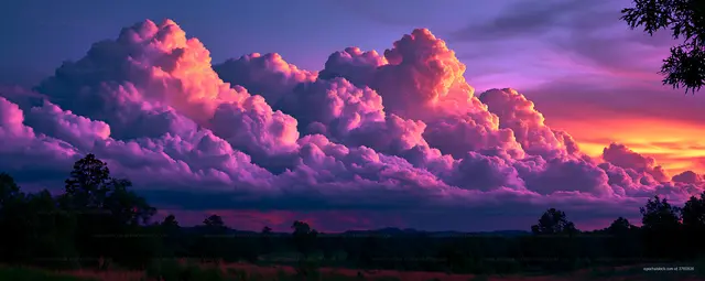 Vibrant clouds during sunset over a grassy landscape