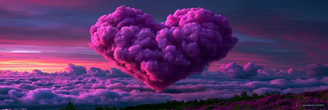 Cloud shaped like a heart during sunset over a mountain range