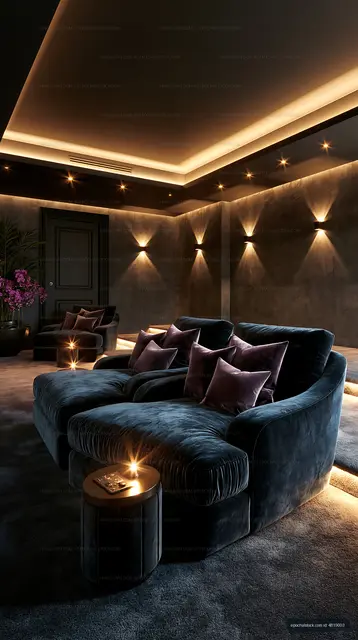 Luxurious living room with modern sofa and soft lighting
