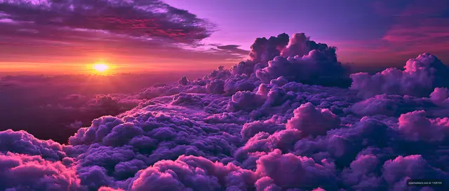 Sunset view over clouds in vibrant purple hues