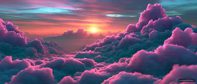 Colorful clouds at sunset over the horizon