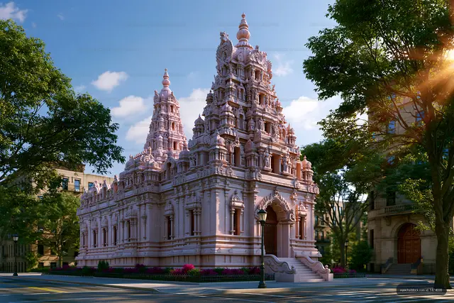 Historic temple structure in a city setting