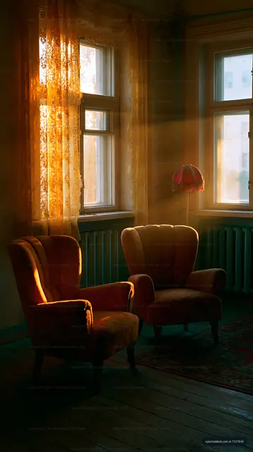 Sunlight entering a room with two chairs by the window