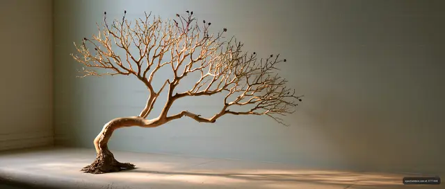 Bonsai tree in a minimalist indoor setting