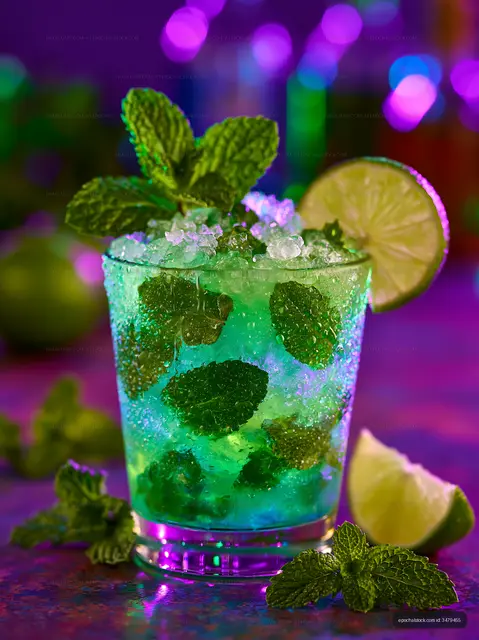 Mint mojito cocktail with lime and mint leaves