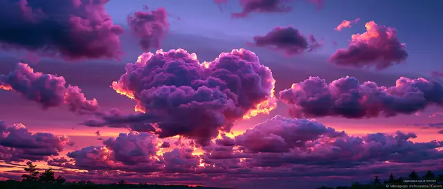 Colorful clouds create heart shape at sunset