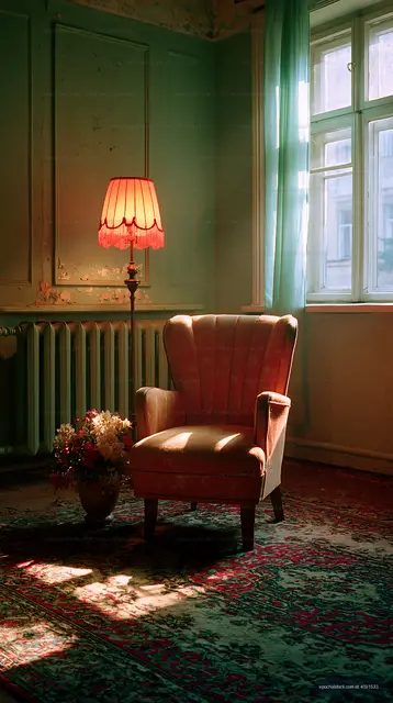 Cozy chair and lamp in a sunlit room