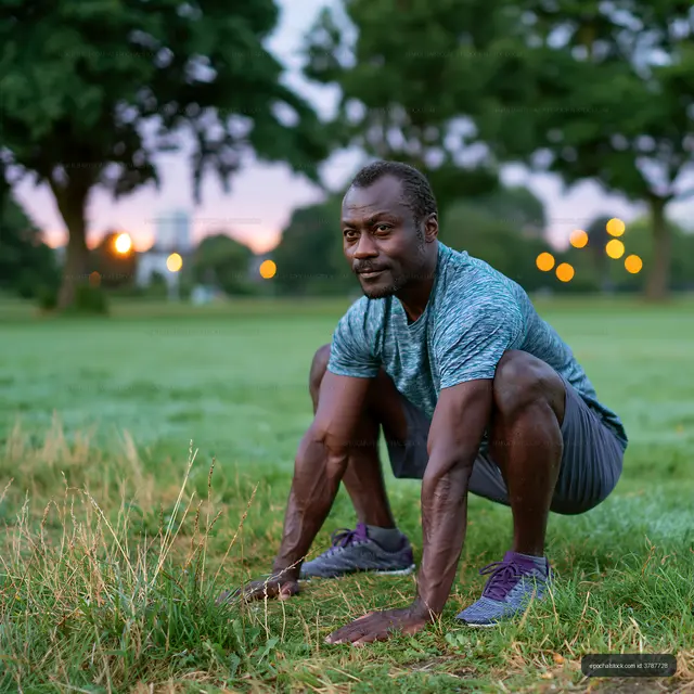 Man exercising in a park during evening hours