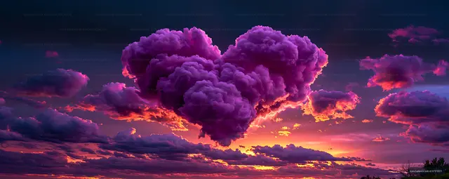 Purple heart-shaped cloud at sunset in sky