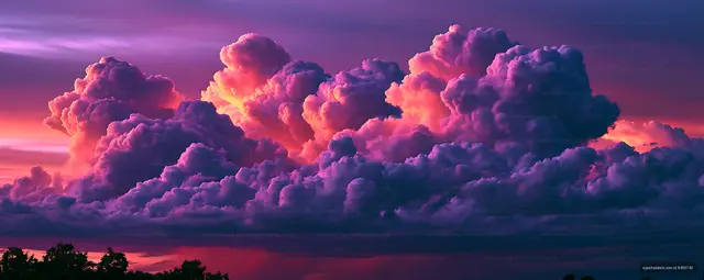 Colorful clouds at sunset over rural landscape