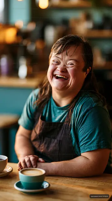Smiling barista serving coffee in a cozy cafe