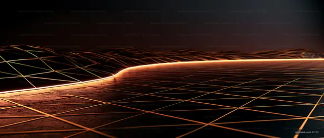 Abstract landscape with glowing lines and geometric patterns