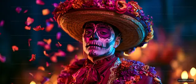 Man with sugar skull makeup at a festival in Mexico