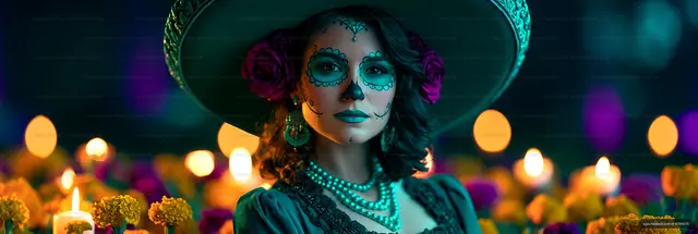 Woman in traditional costume celebrating Day of the Dead