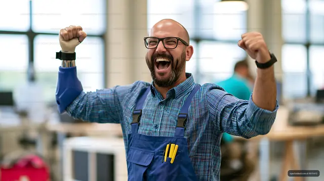 Worker celebrating success in office environment