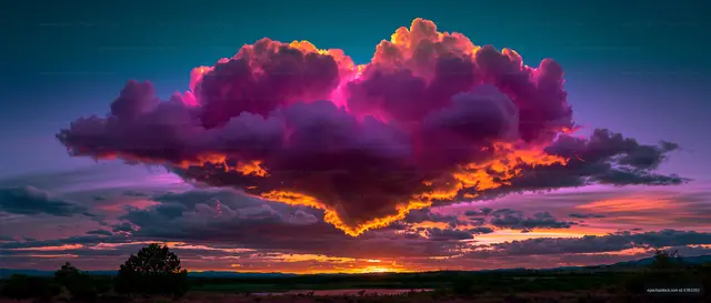 Colorful clouds shaped like a heart during a sunset