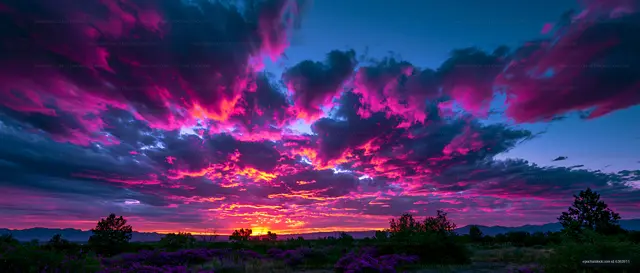 Colorful sunset over a landscape with clouds and trees