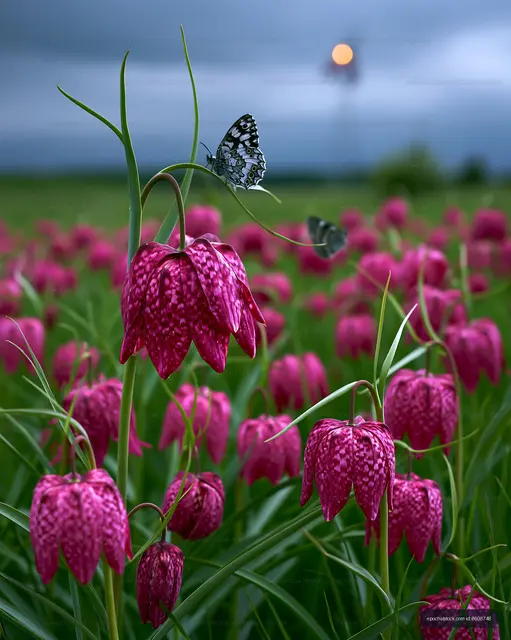 Butterflies among pink flowers in a field