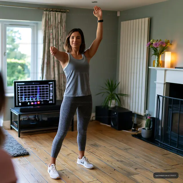 Woman exercising at home in living room