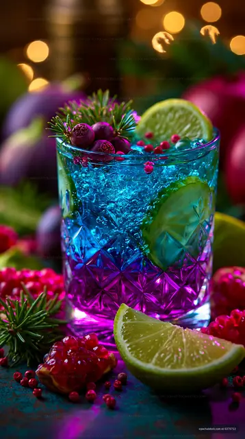 Colorful cocktail with lime and berries on a festive table
