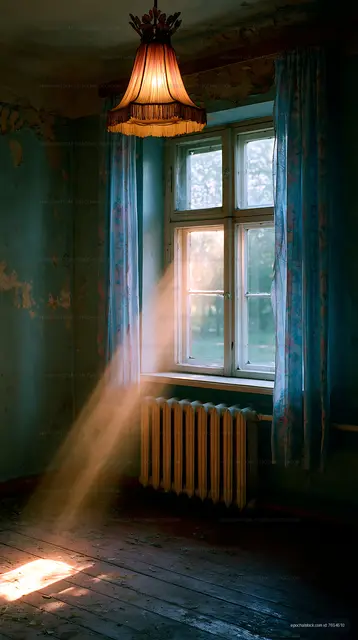Sunlight streaming through a window in an old room