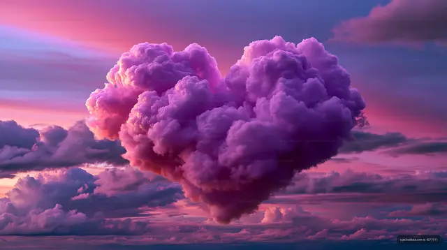 Heart-shaped cloud at sunset in vibrant colors