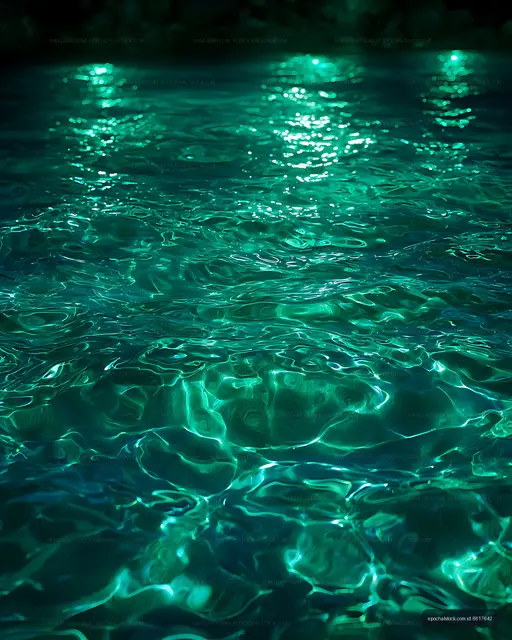Shimmering water surface with reflections at night