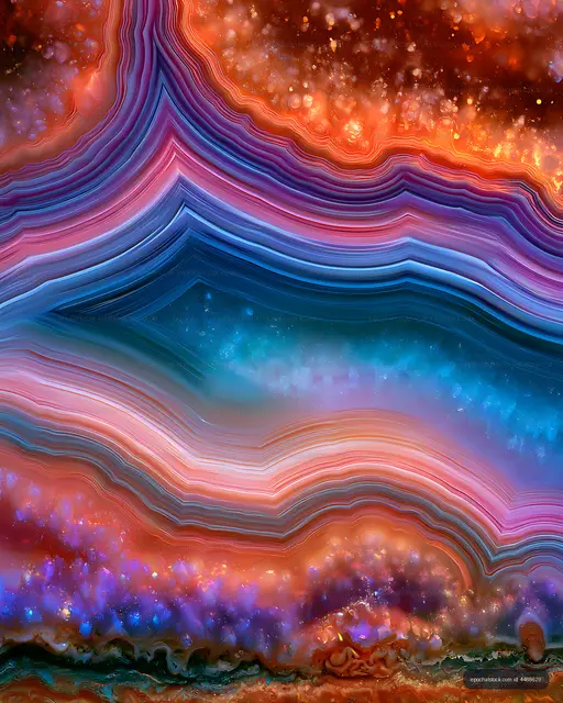 Colorful abstract agate stone pattern with layered designs