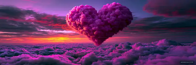 Clouds form a heart shape in the sky during sunset