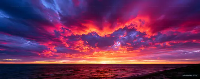 Dramatic sunset over the ocean with vibrant colors in the sky