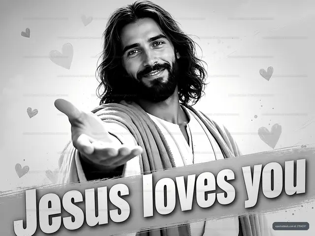 Jesus loves you message with smiling figure reaching out