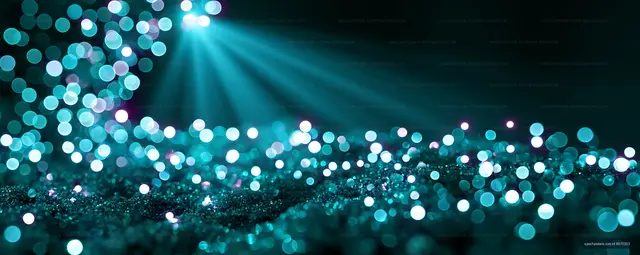 Bokeh lights create a colorful background with beams of light