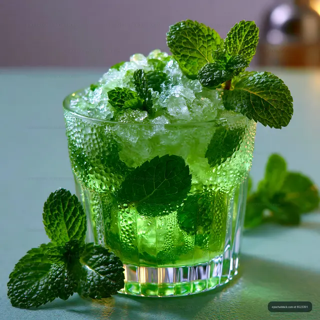 Mint drink with crushed ice served in a clear glass