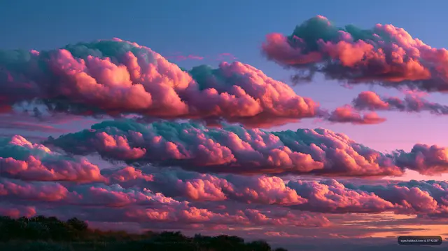 Colorful clouds at sunset over a landscape
