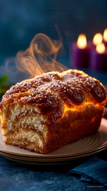 Freshly baked bread with steam rising in a cozy setting